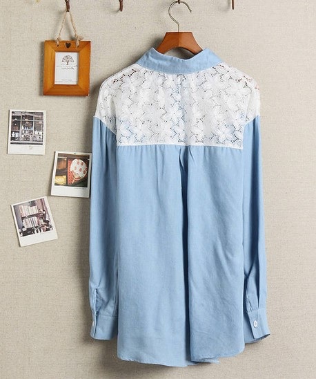 Long Sleeve lace patched blouse